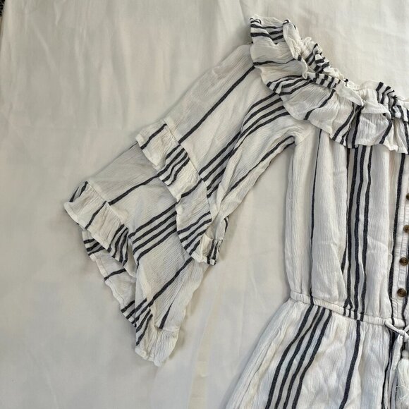 American Eagle White Black Stripe Boho Flare Sleeve Romper | Size XS - Picture 3 of 7